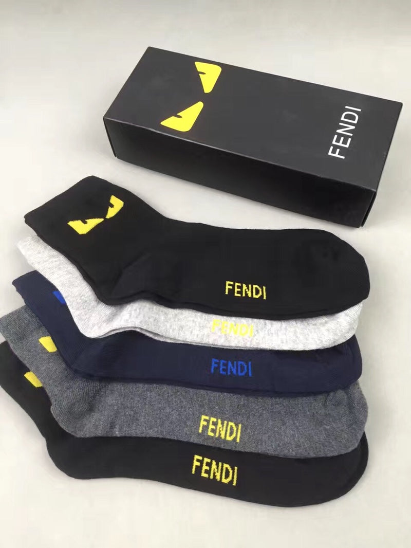 Fendi Restrained Logo Details Ankle Socks - 5-Pair Set