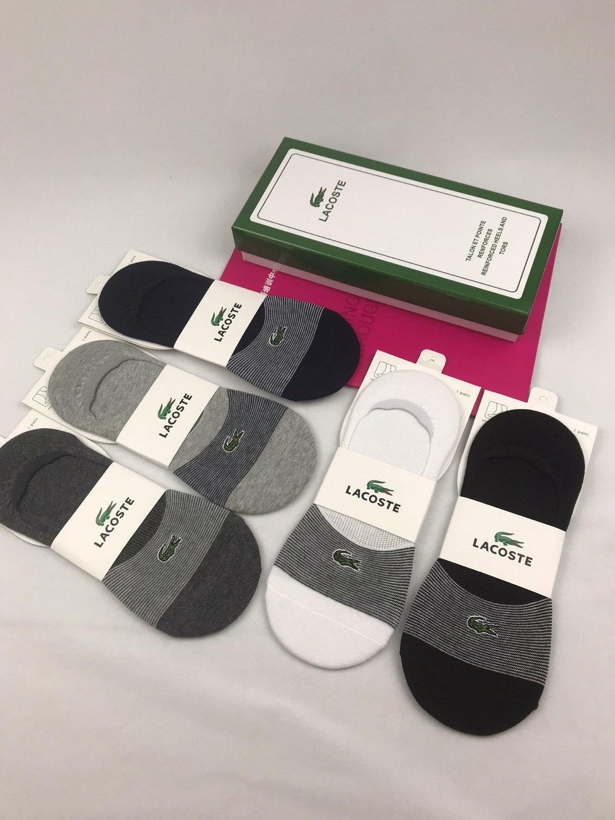 Lacoste Cotton Pastel Colour Tonal Waistbands No-Show Socks - 5-Pair Set