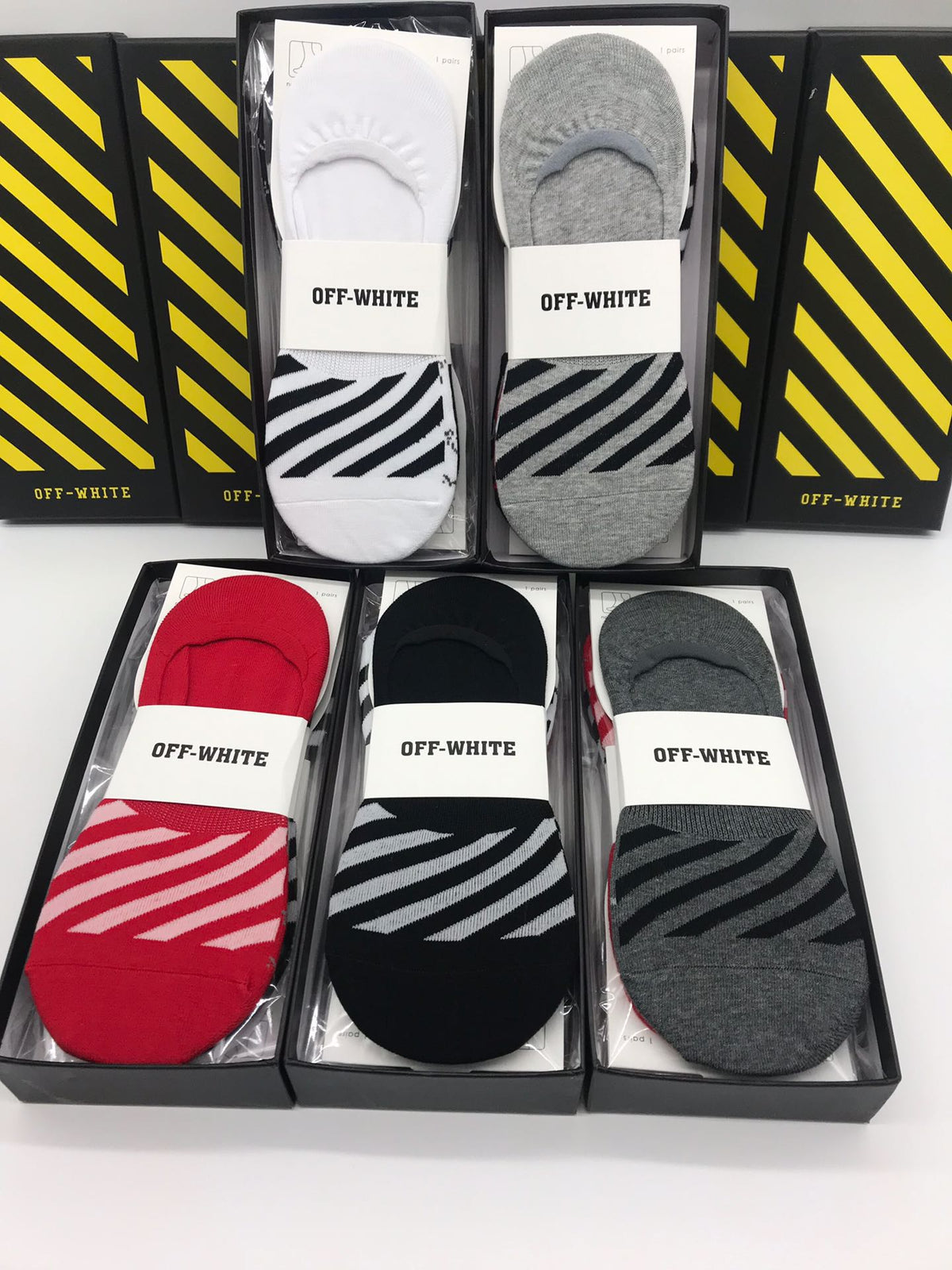 Off-White Striped Details No-Show Socks - 5-Pair Set