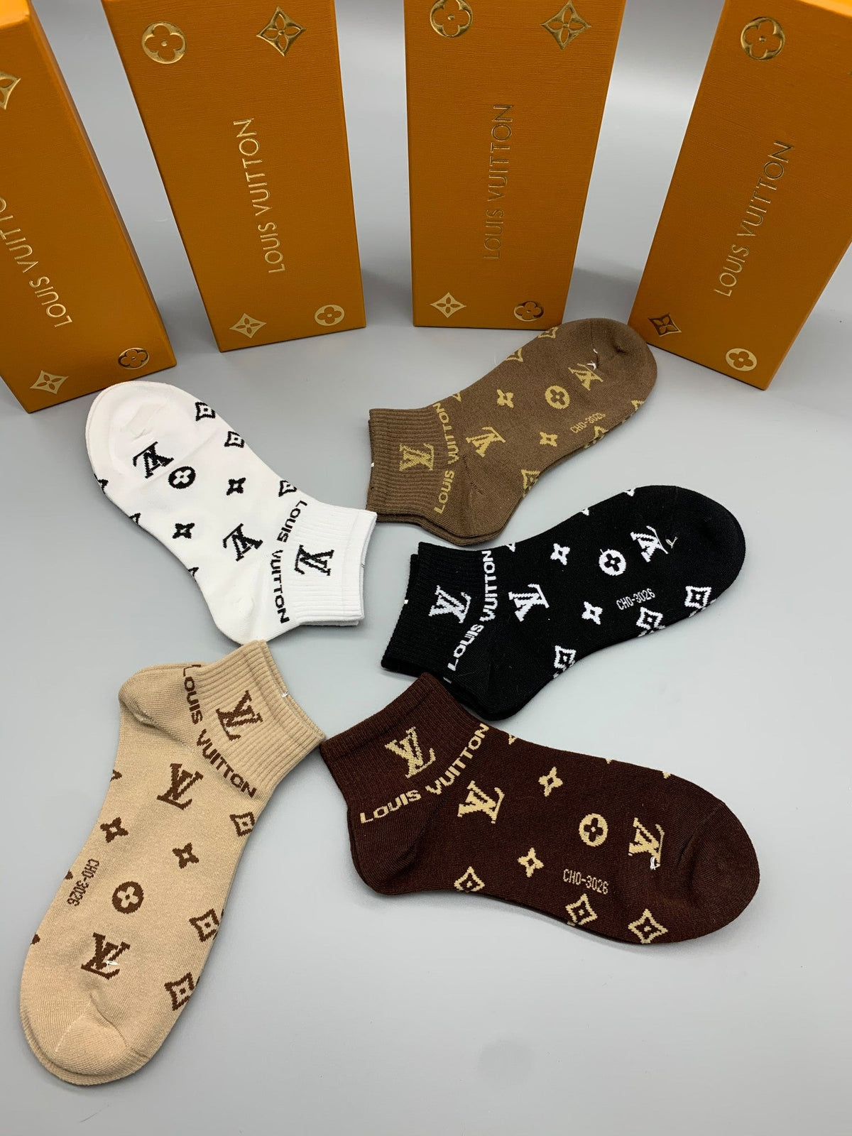 Louis Vuitton All-Over Initial Motifs Ankle Socks - 5-Pair Set