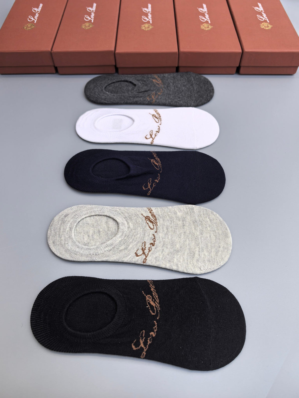 Loro Piana Restrained Wordmarks No-Show Socks - 5-Pair Set