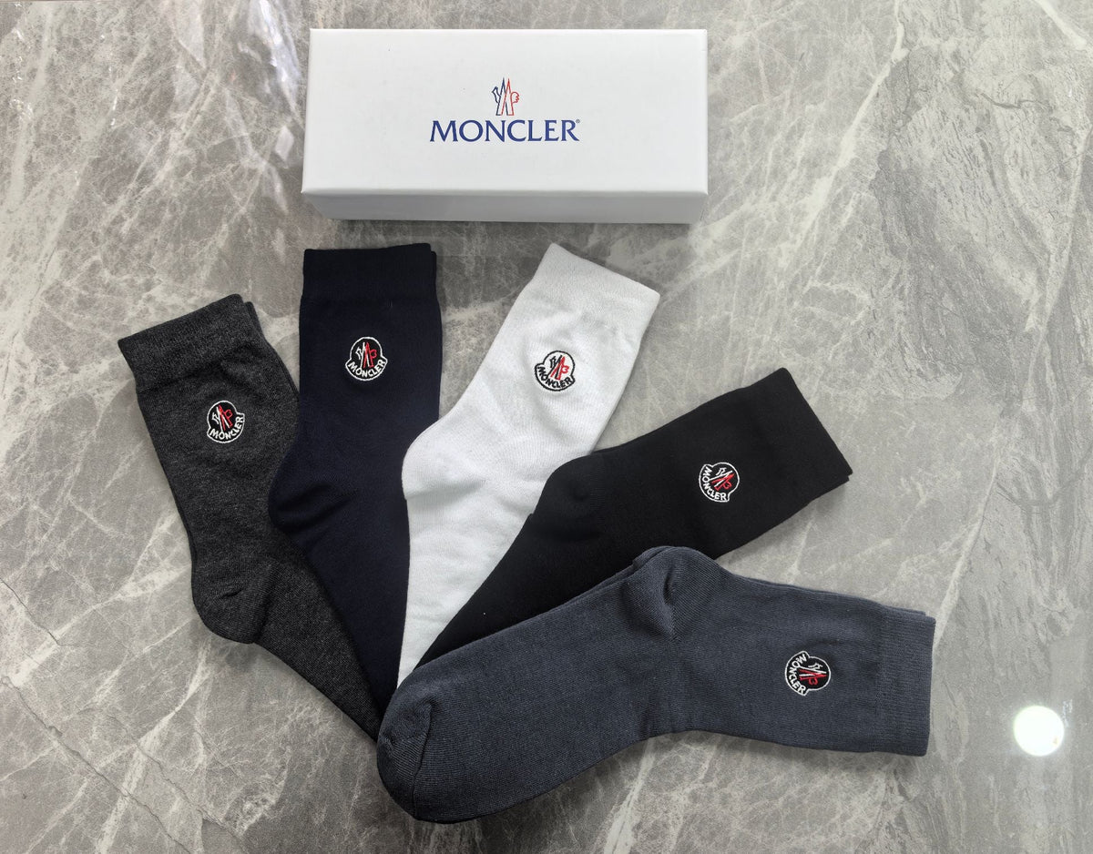 Moncler Small Round Emblems Crew Socks - 5-Pair Set