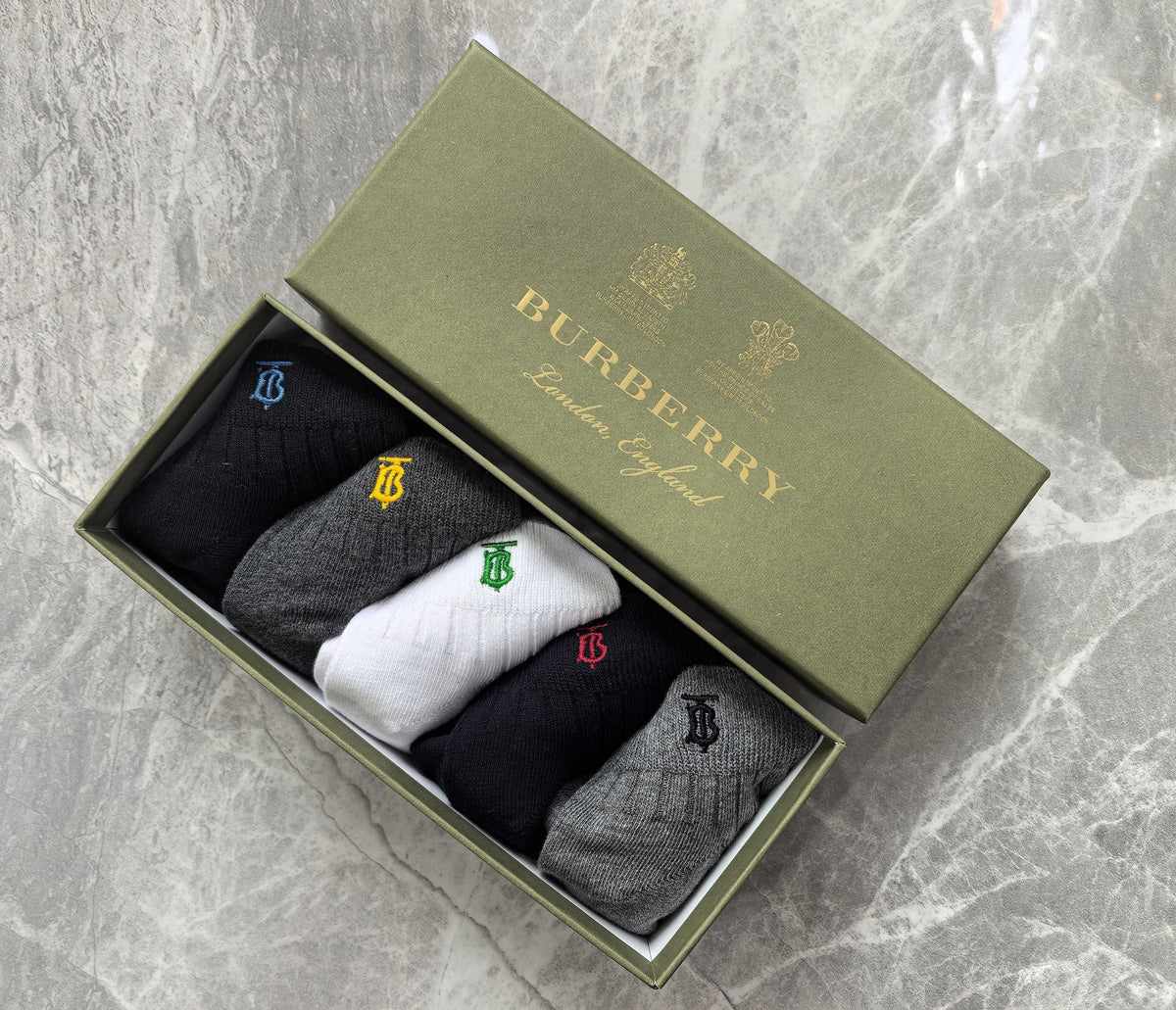 Burberry Cotton Visible Colour, Cuff And Emblem Details Ankle Socks - 5-Pair Set