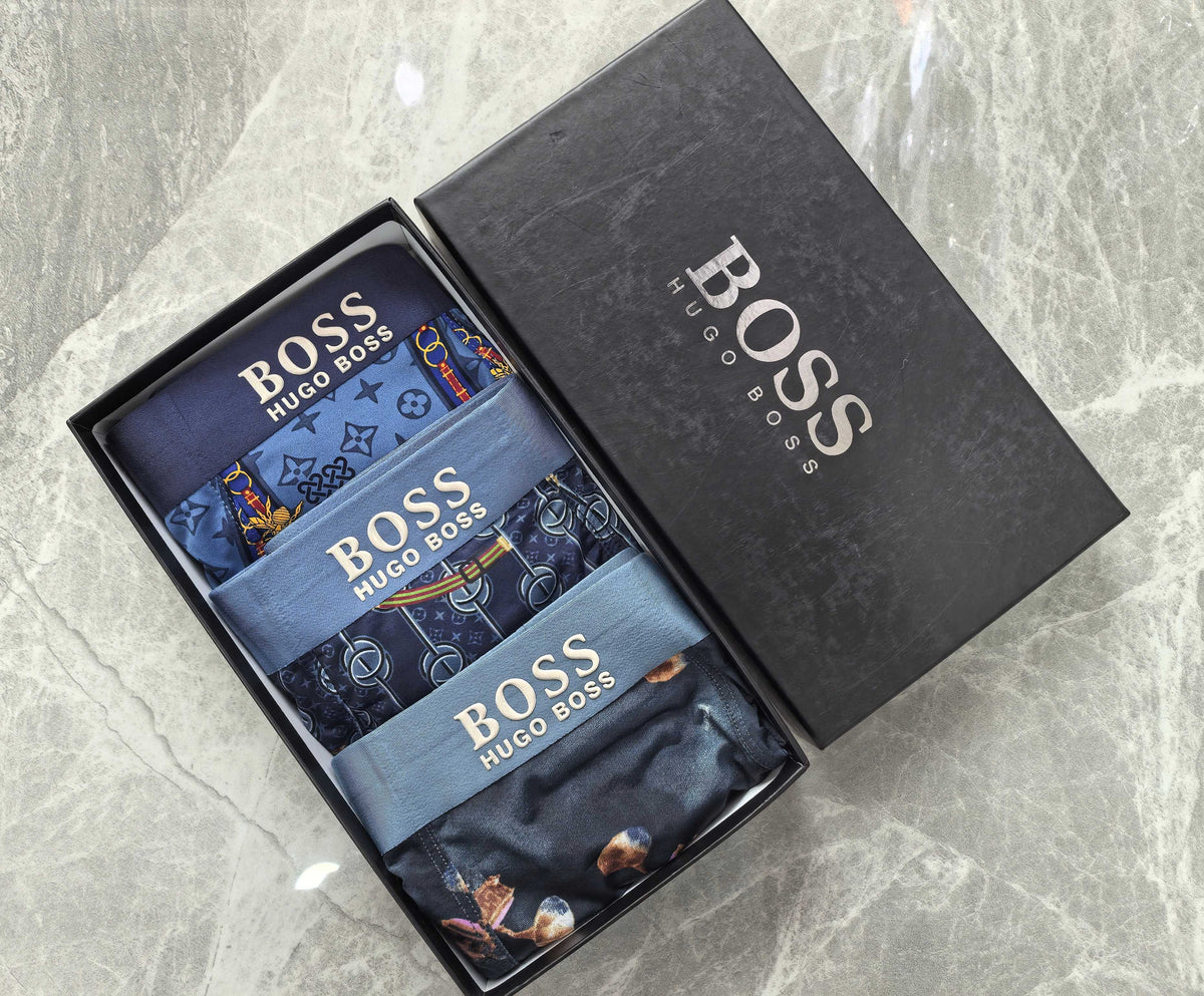 Boss Contrast Patterned Details Men's Boxer Briefs - 3-Piece Box