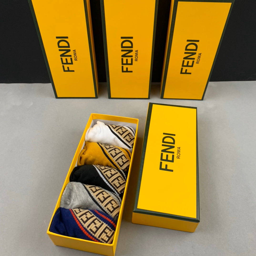 Fendi Wordmark And Letter-Pattern Details No-Show Socks - 5-Pair Set
