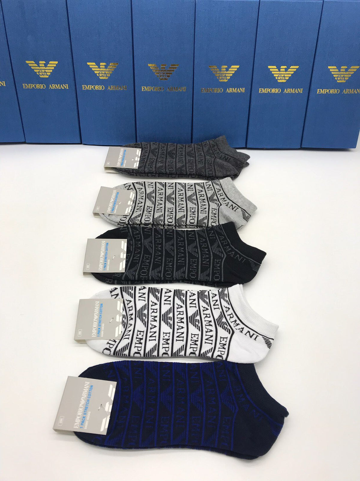 Armani Repeating Eagle And Wordmark Details Crew Socks - 5-Pair Set