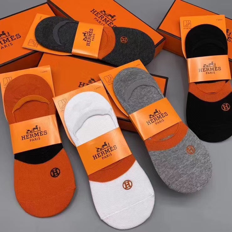 Hermes Small Emblem Details No-Show Socks - 5-Pair Set