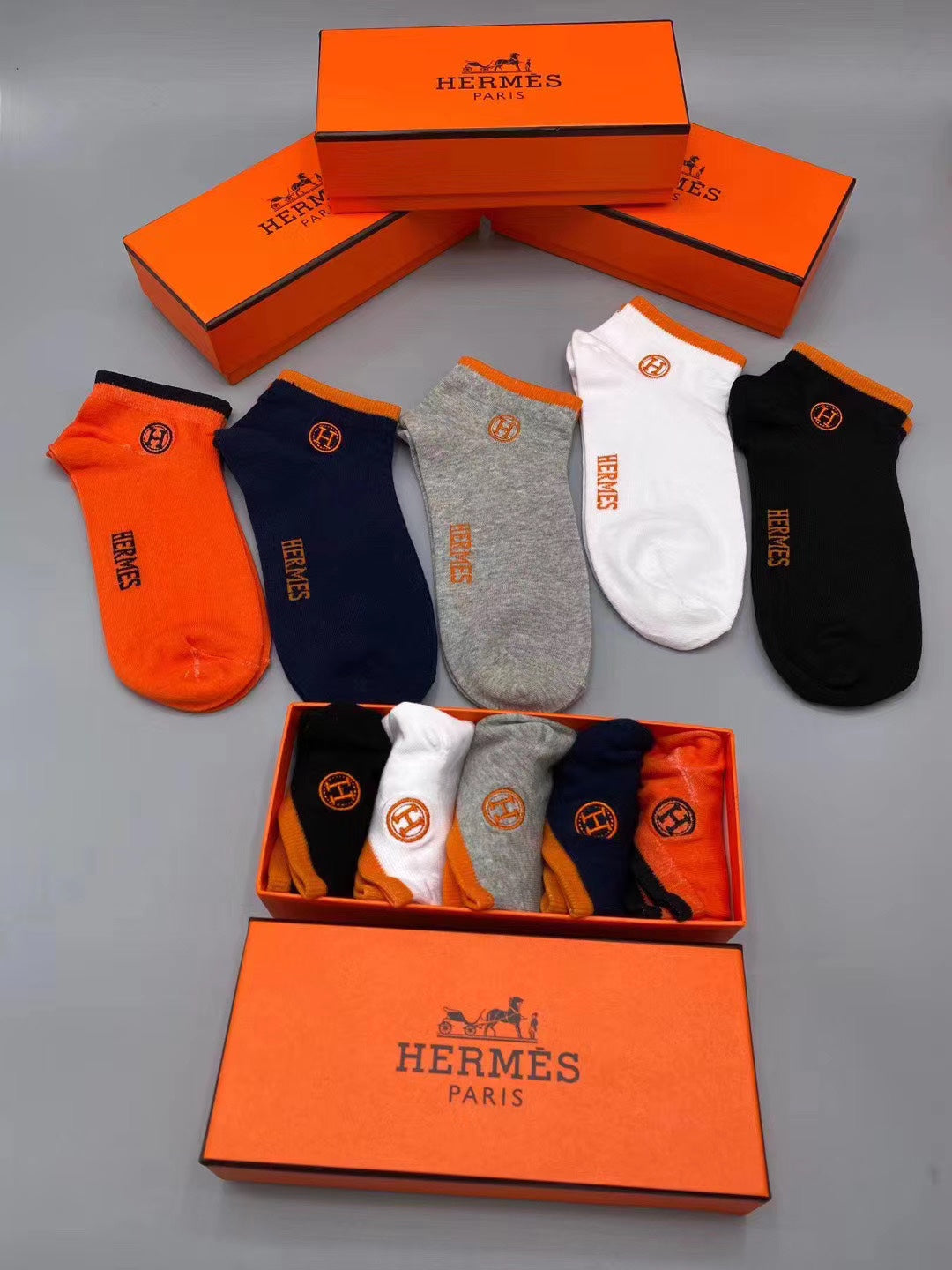 Hermes Small Equestrian-Style Emblems Ankle Socks - 5-Pair Set