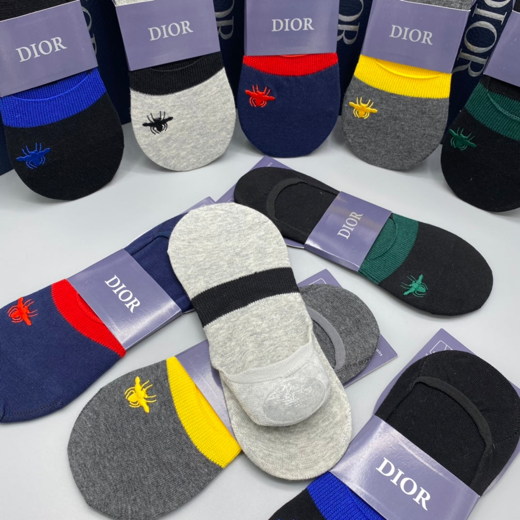 Dior Cotton Visible Cuff, Colour And Emblem Details No-Show Socks - 5-Pair Set