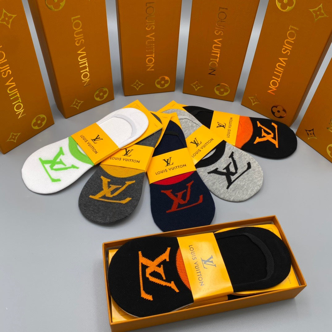 Louis Vuitton Visible Branded Cuff Or Emblem Details No-Show Socks - 5-Pair Set