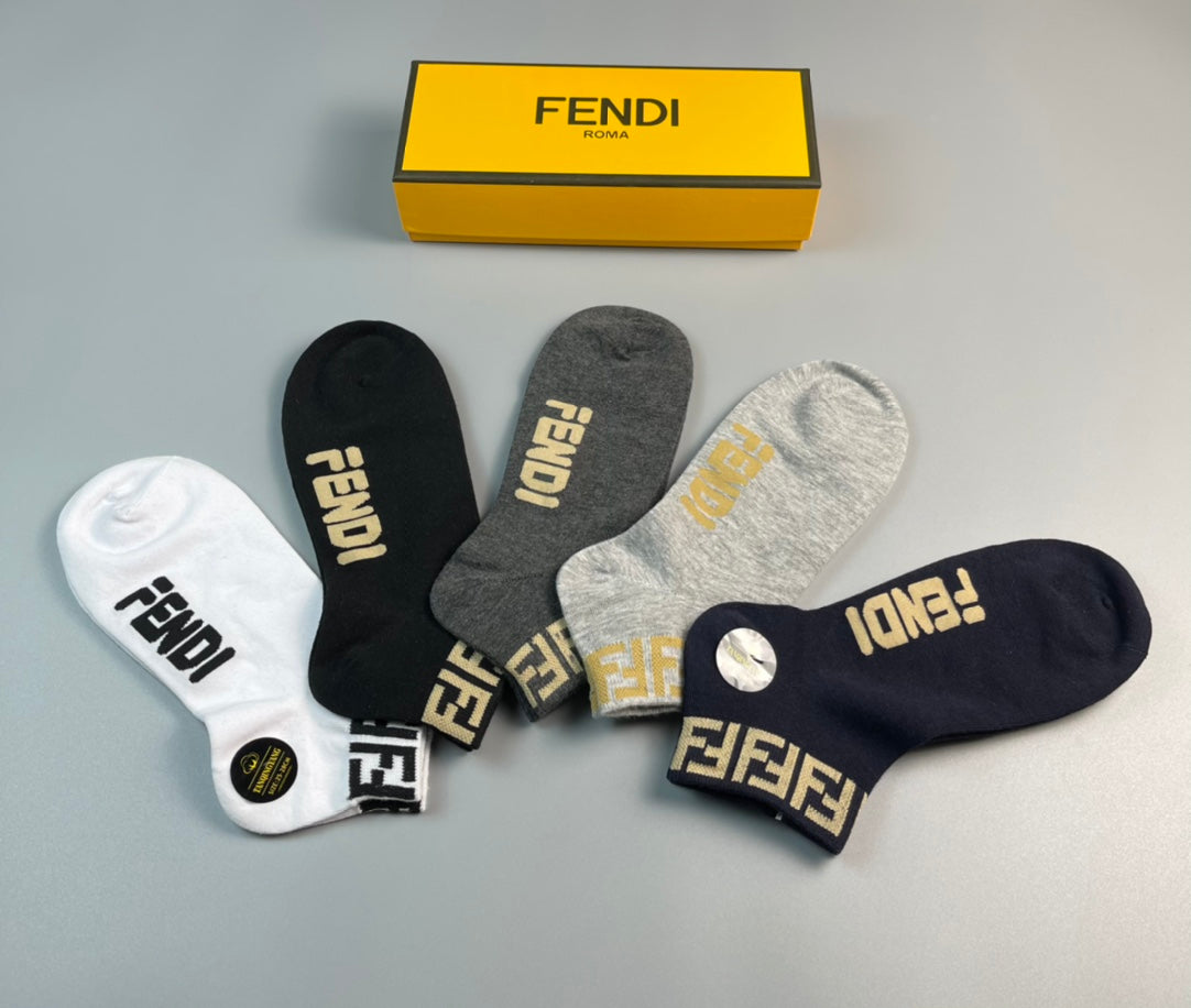 Fendi Wordmark And Letter-Pattern Details No-Show Socks - 5-Pair Set