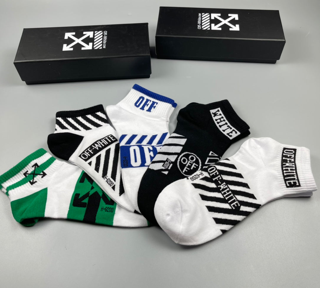 Off-White Diagonal Graphic Details Ankle Socks - 5-Pair Set