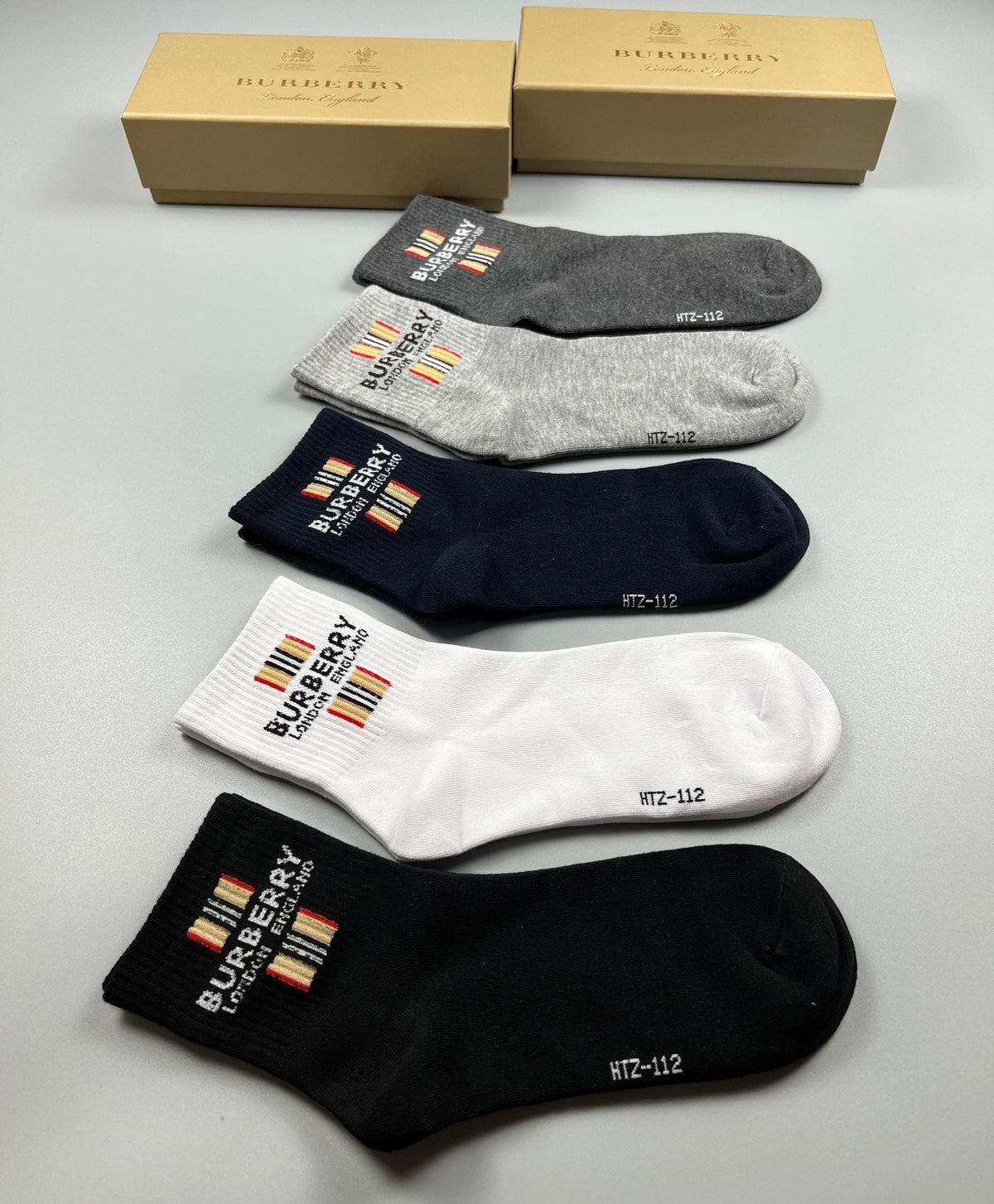 Burberry Small Check-Inspired Panels Crew Socks - 5-Pair Set