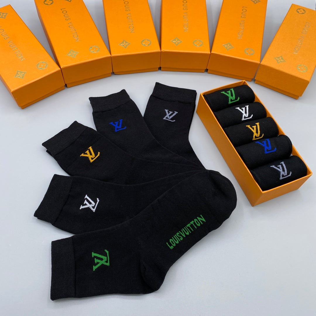 Louis Vuitton Multicolour Embroidered Initials Crew Socks - 5-Pair Set