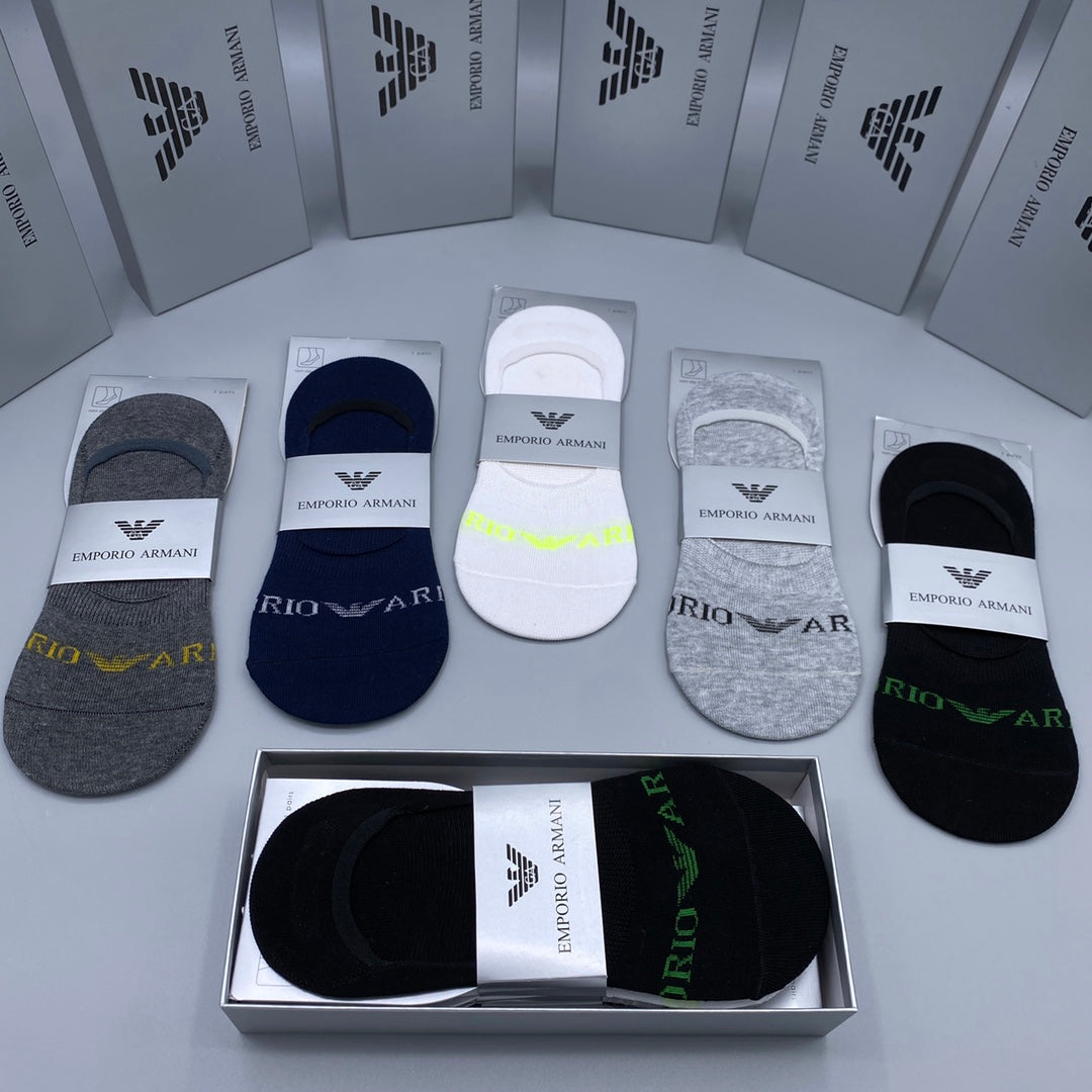 Armani Small Eagle Details No-Show Socks - 5-Pair Set