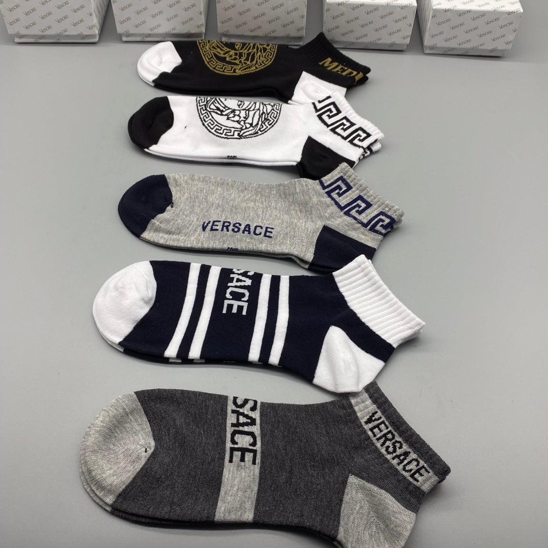 Versace Medallion And Stripe Details Ankle Socks - 5-Pair Set