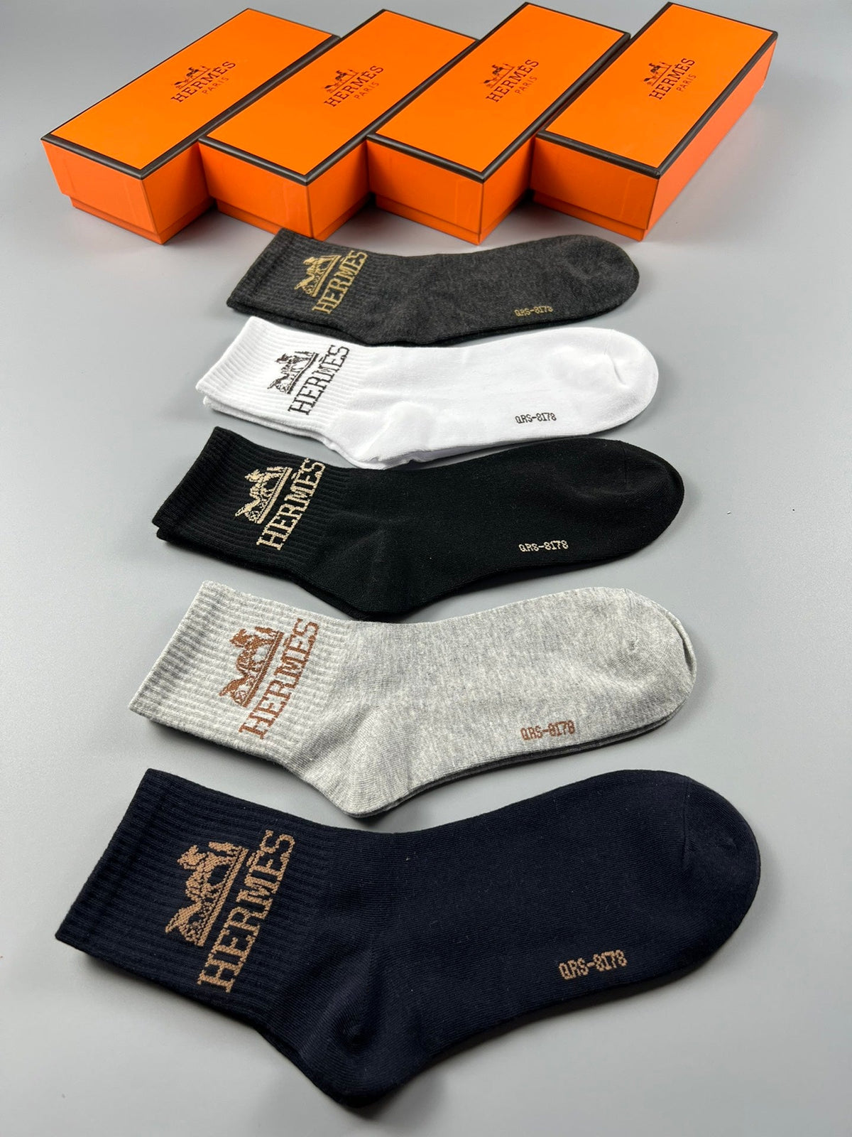Hermes Cotton Crew Socks - 5-Pair Pack