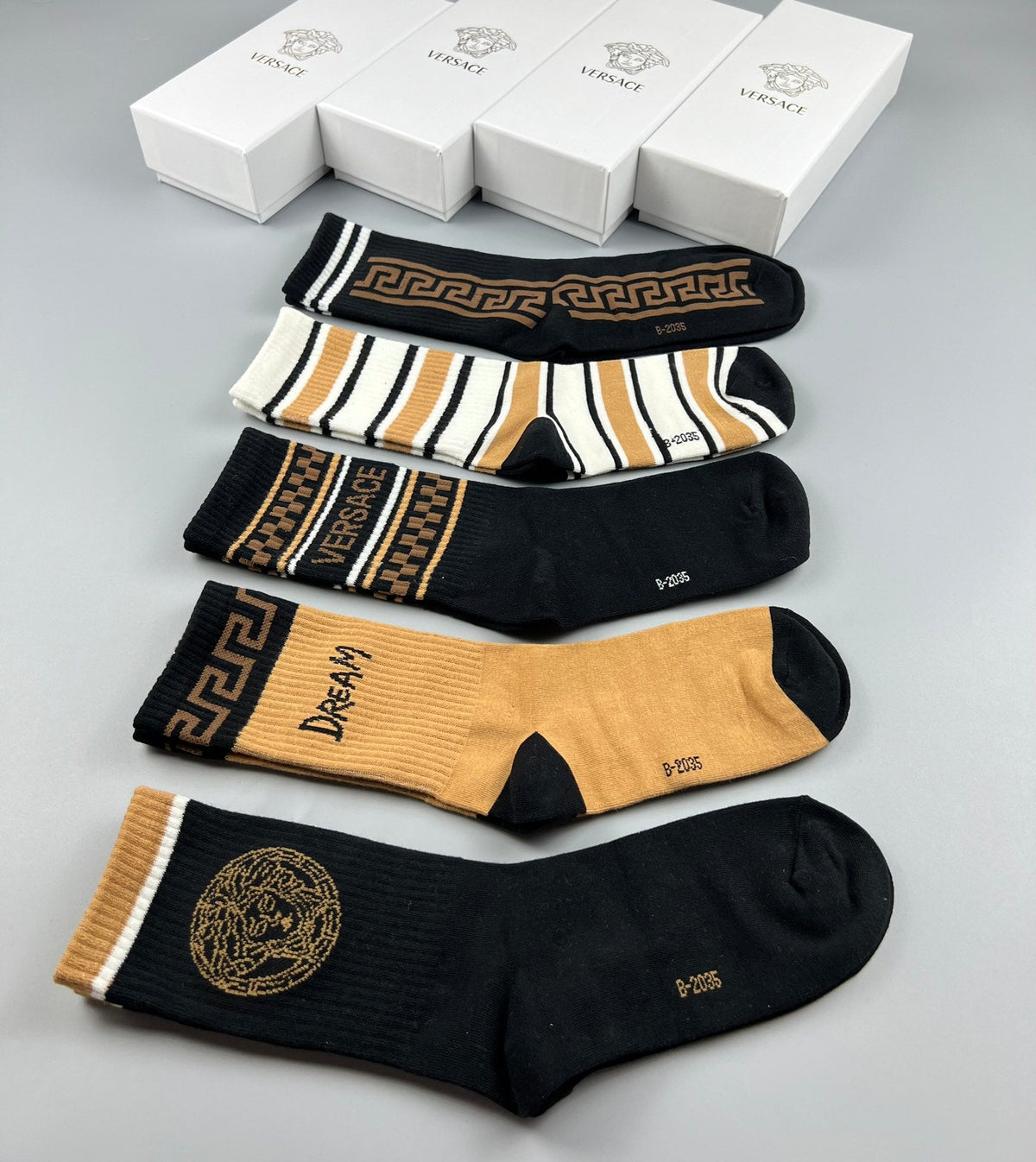 Versace Greek-Key And Medallion Graphics Crew Socks - 5-Pair Set