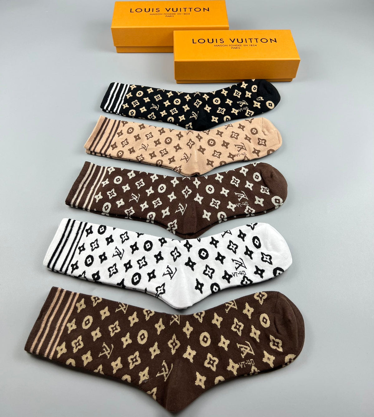 Louis Vuitton Monogram-Style Patterns Crew Socks - 5-Pair Set