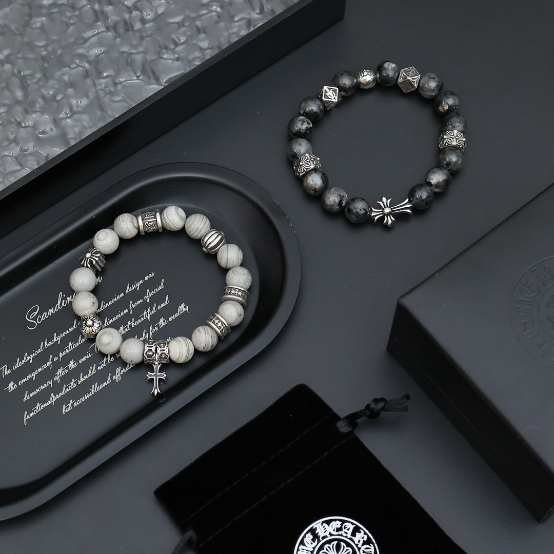 Martin Graham beaded bracelet in polished metal-tone – styled product view