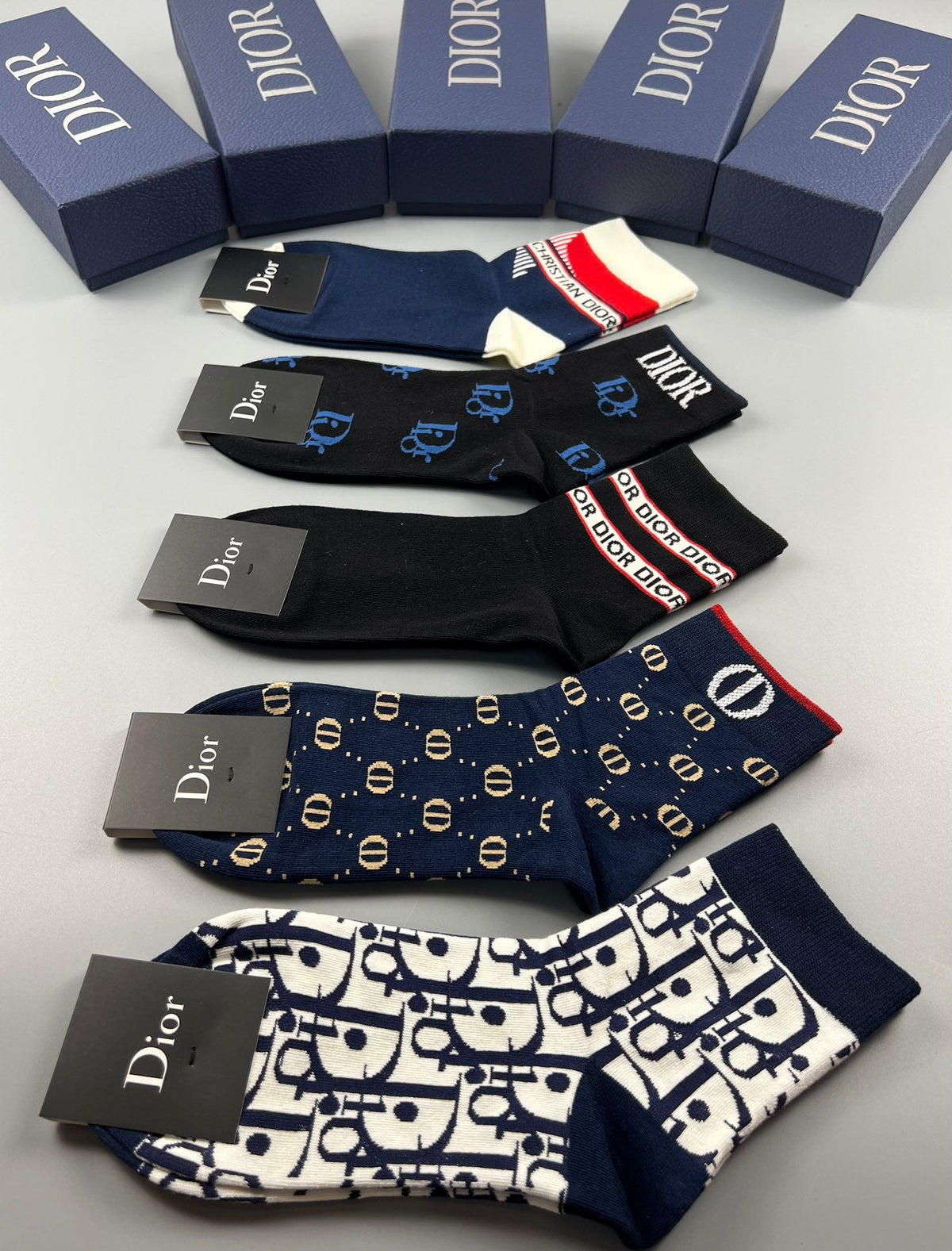 Dior Varied Branding Details Crew Socks - 5-Pair Set