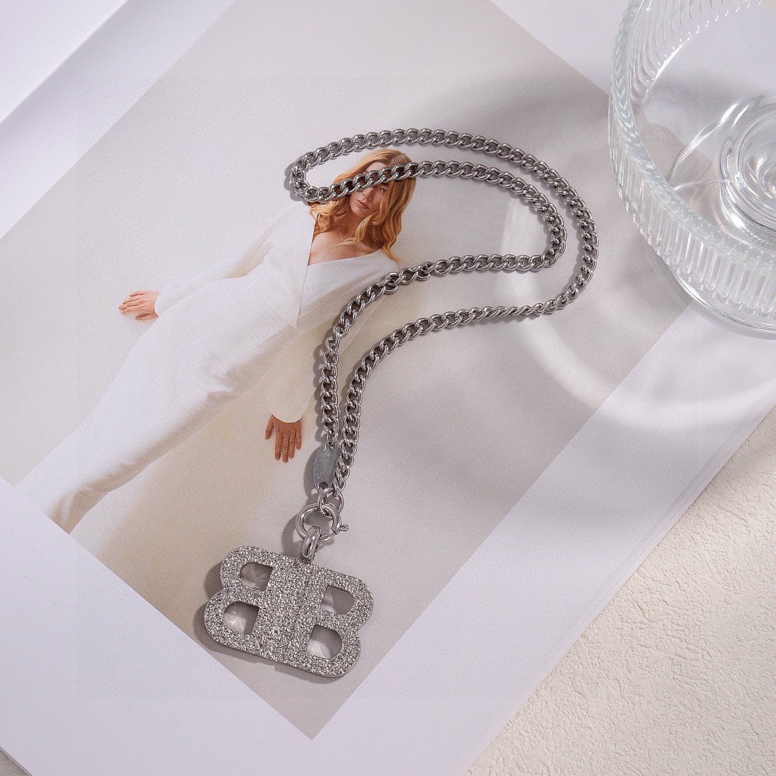 Martin Graham pendant necklace in polished metal-tone – styled product view