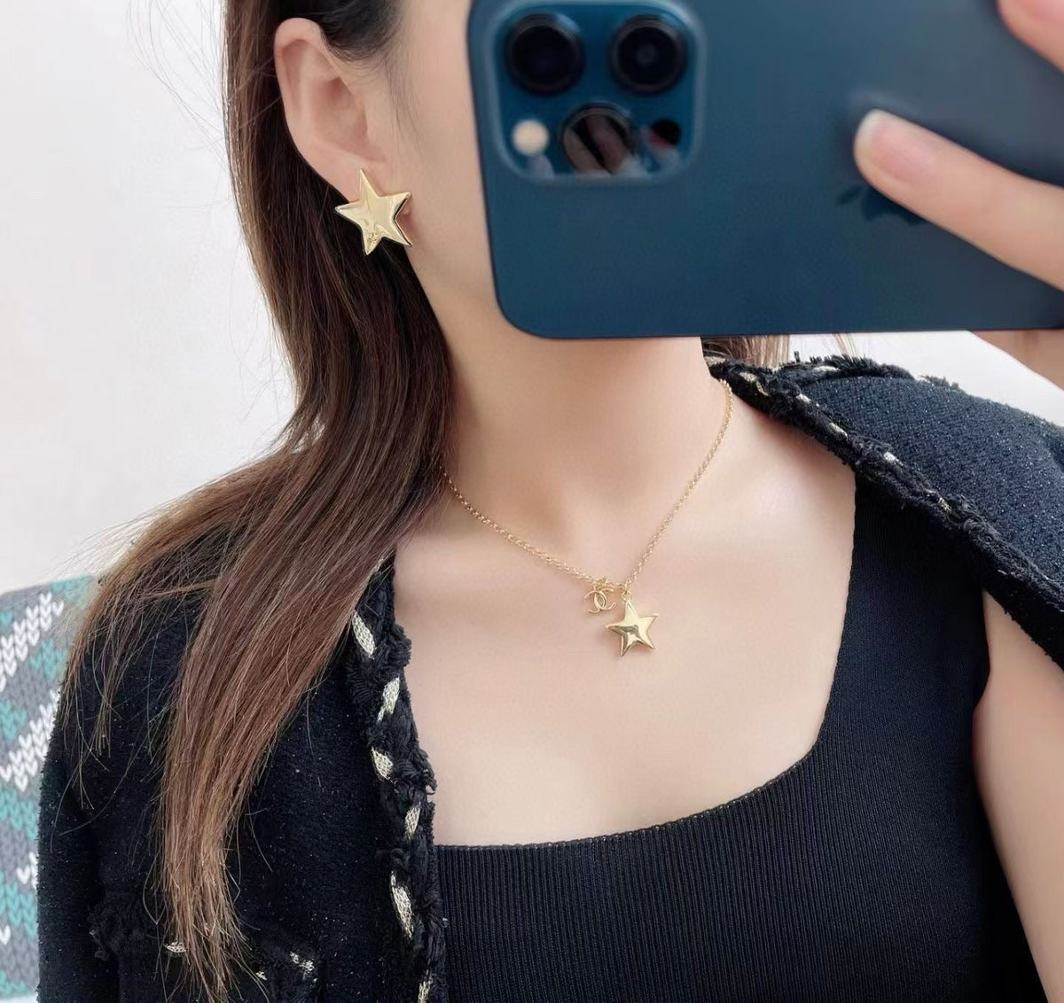 Martin Graham stud earrings in polished metal-tone – front product view