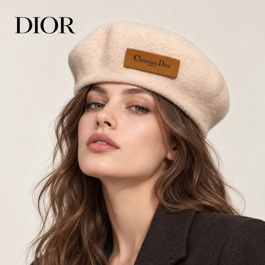 Dior hat worn by a female model, showing the hat shape and detailing.