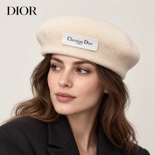 Dior hat worn by a female model, showing the hat shape and detailing.