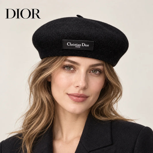 Dior hat worn by a female model, showing the hat shape and detailing.