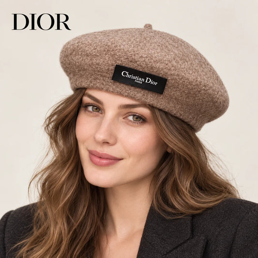 Dior hat worn by a female model, showing the hat shape and detailing.