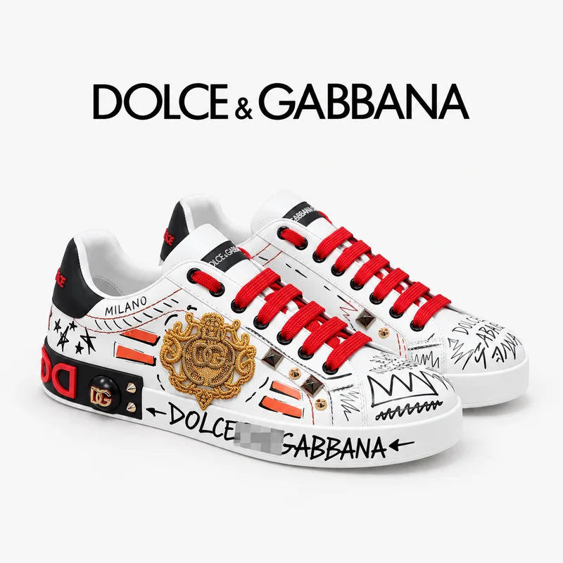 D*G  Luxury Genuine Leather Casual Sneakers - Italian Designer Unisex Shoes