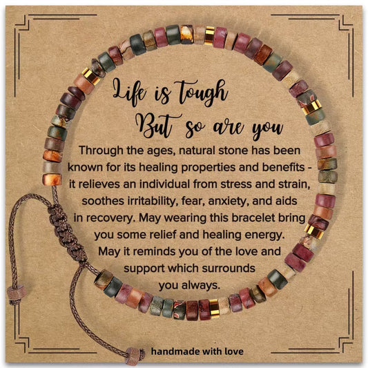 Badass Teacher Morse Code Bracelet | African Turquoise & Tiger Eye Heishi Beads | Teacher Appreciation Gift