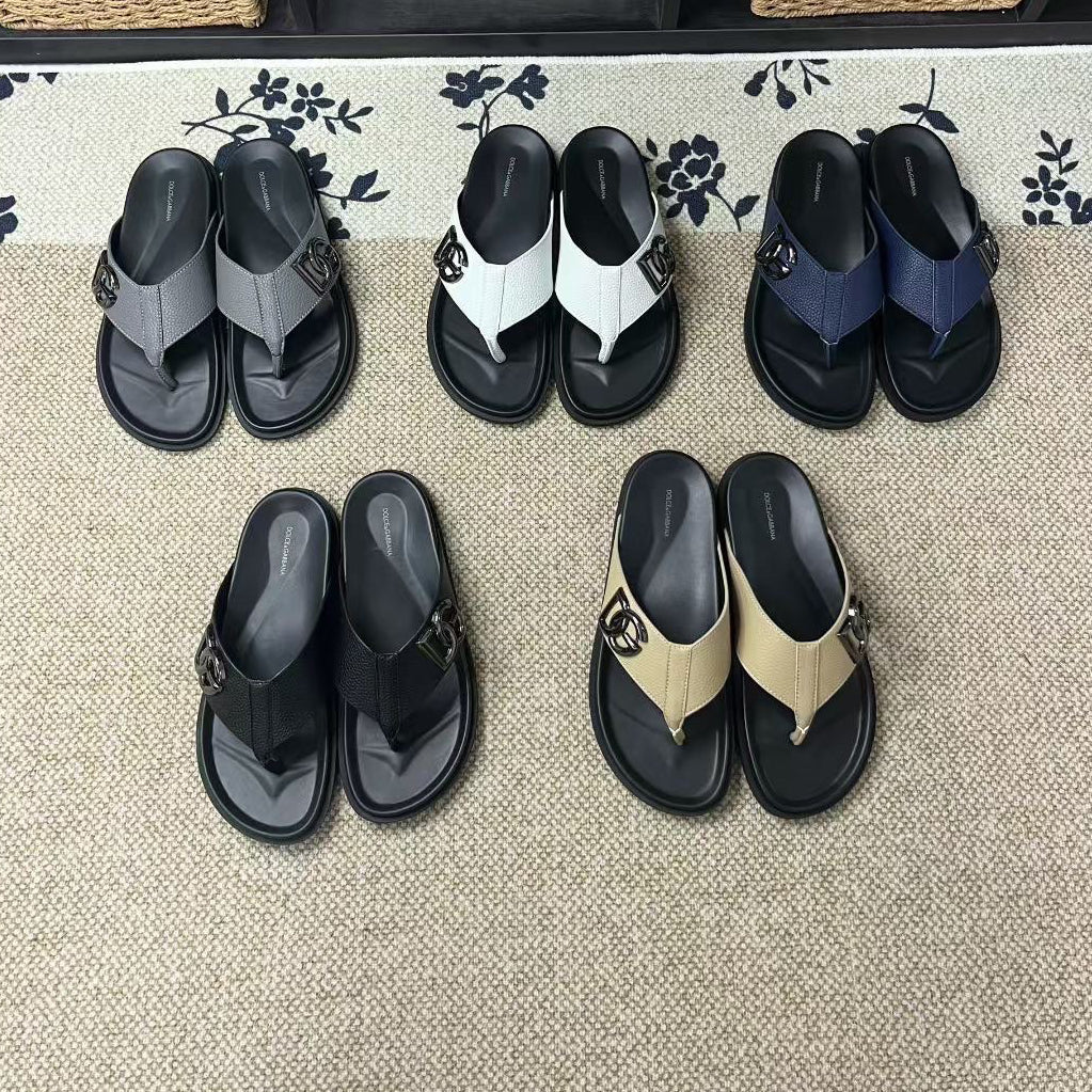 D*G  Premium Leather Casual Slippers - Designer Men's Slides in 5 Colors
