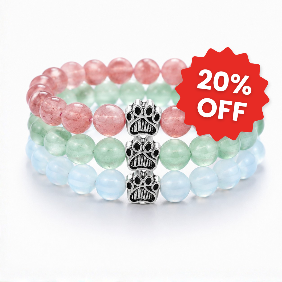 Love, Mint & Moonlight Natural Stone Bead Bracelet Trio | Paw Charm | Rescue Charity
