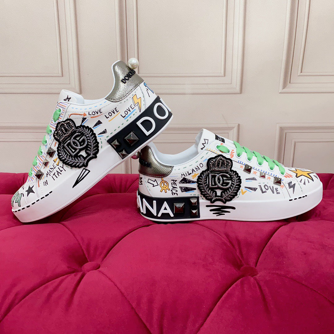 D*G  Luxury Genuine Leather Casual Sneakers - Italian Designer Unisex Shoes
