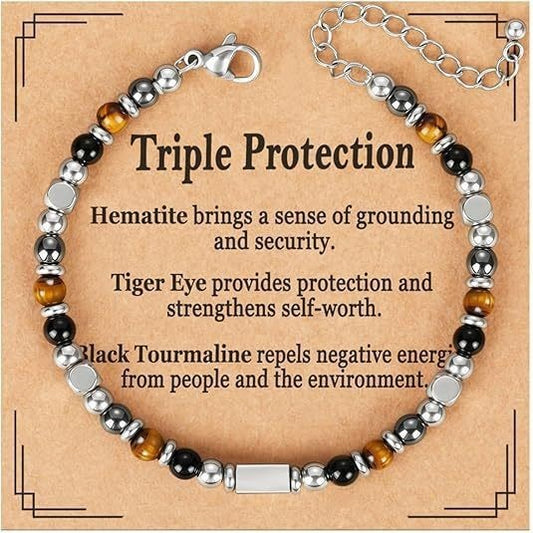 Evil Eye Fivefold Protection Bracelet | 5 Natural Crystals | Adjustable Wax Rope