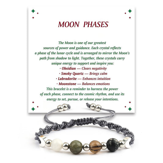 New Moon New Beginnings Bracelet | Moonstone Labradorite Black Obsidian | Crescent Moon Charm | New Chapter Gift