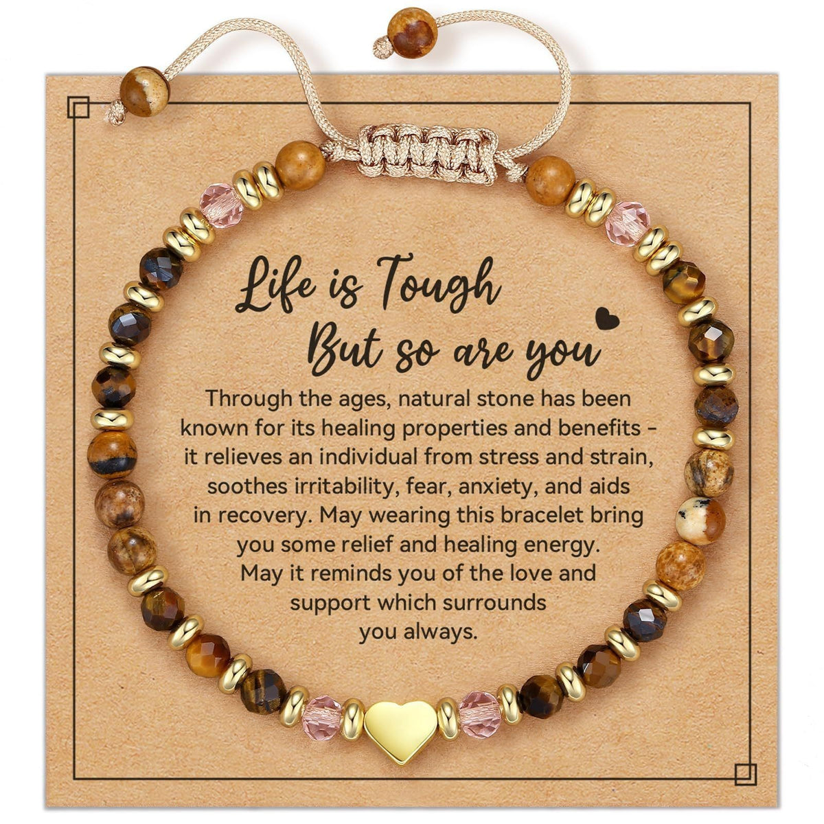 Life is Tough But So Are You Bracelet | African Turquoise & Picture Jasper | Gold Heart Charm | Encouragement Gift