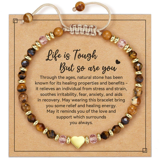 Life is Tough But So Are You Bracelet | African Turquoise & Picture Jasper | Gold Heart Charm | Encouragement Gift