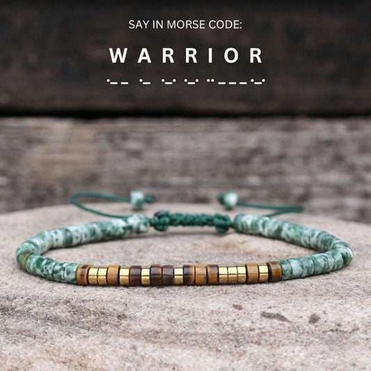Badass Teacher Morse Code Bracelet | African Turquoise & Tiger Eye Heishi Beads | Teacher Appreciation Gift