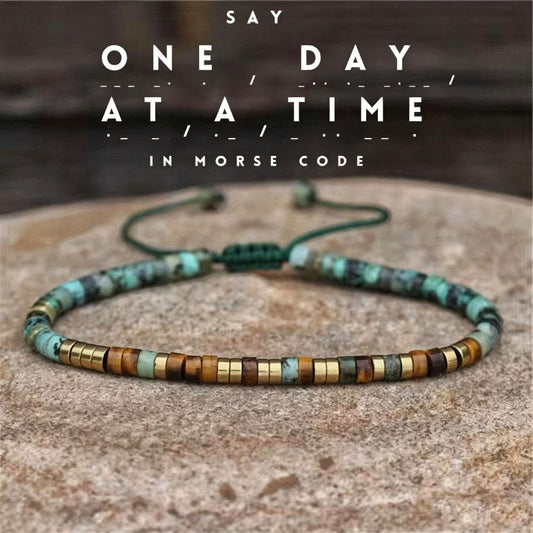 Badass Teacher Morse Code Bracelet | African Turquoise & Tiger Eye Heishi Beads | Teacher Appreciation Gift