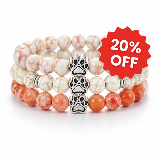 Pearl, Brume & Sunrise Natural Stone Bead Bracelet Trio | Paw Charm | Rescue Charity