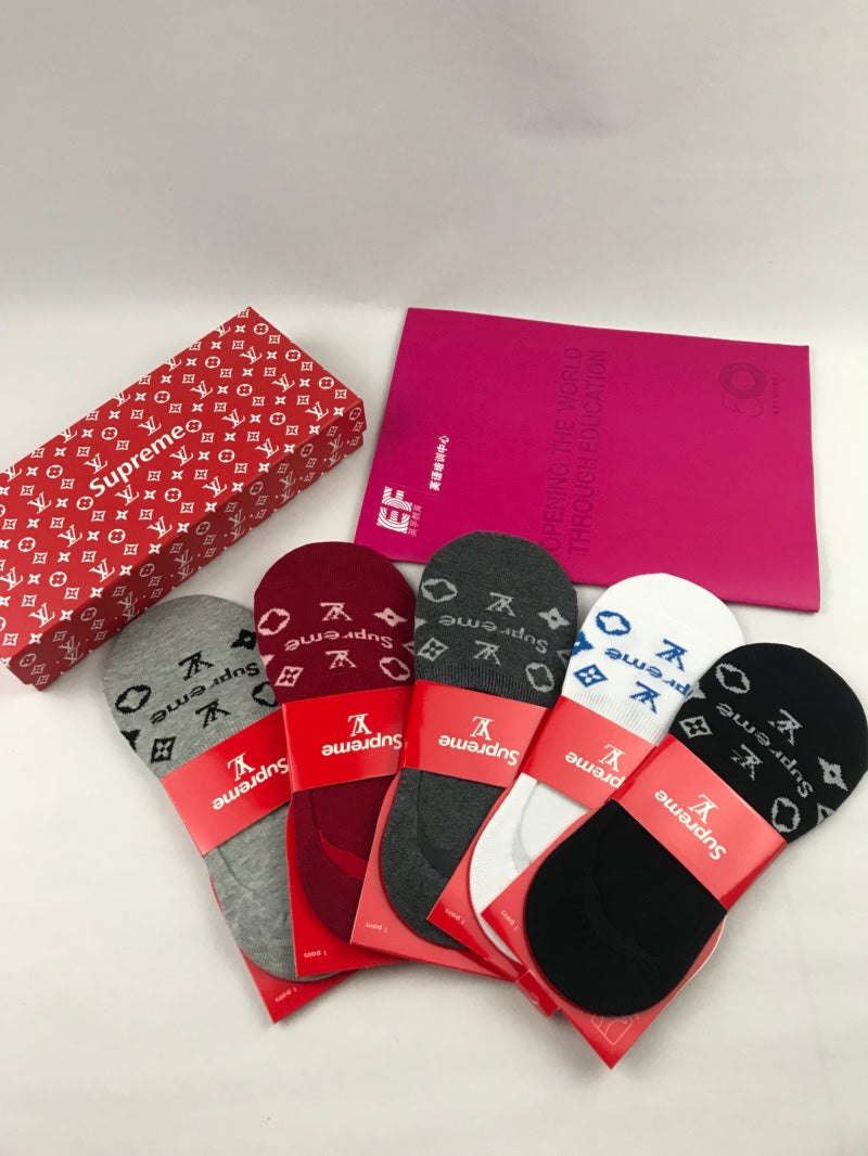 Louis Vuitton x Supreme Cotton Visible Colour, Cuff And Emblem Details No-Show Socks - 5-Pair Set