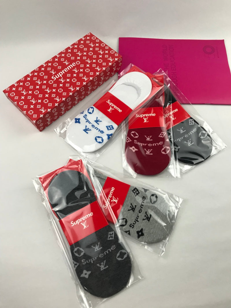 Louis Vuitton x Supreme Cotton Visible Colour, Cuff And Emblem Details No-Show Socks - 5-Pair Set