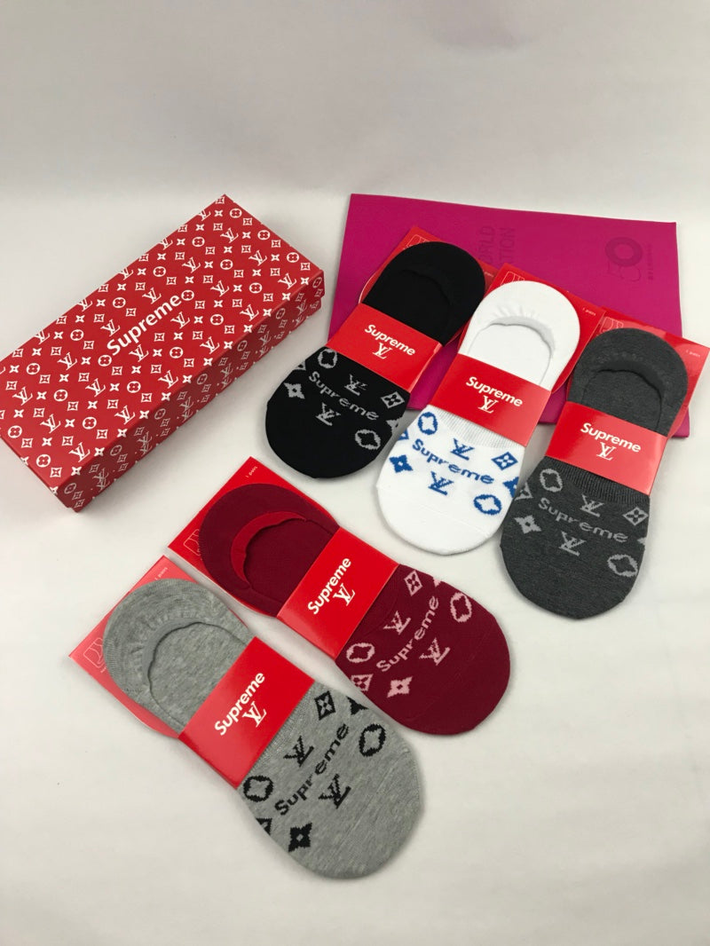 Louis Vuitton x Supreme Cotton Visible Cuff, Colour And Emblem Details No-Show Socks - 5-Pair Set