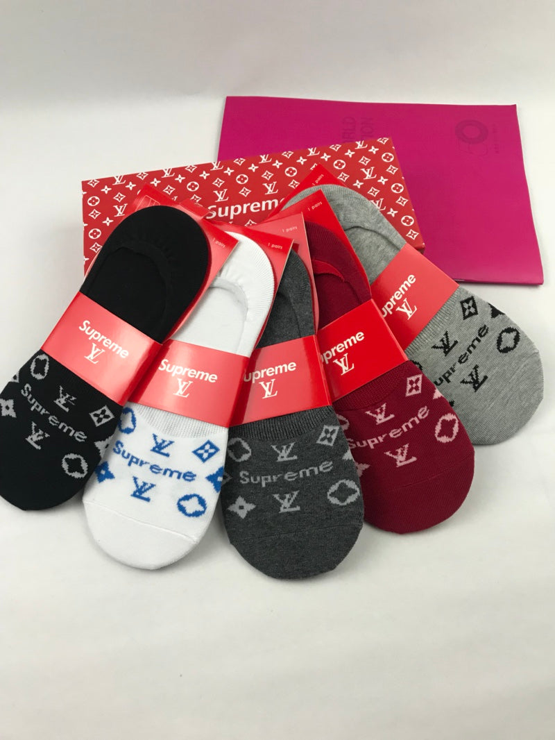 Louis Vuitton x Supreme Cotton Visible Cuff, Colour And Emblem Details No-Show Socks - 5-Pair Set