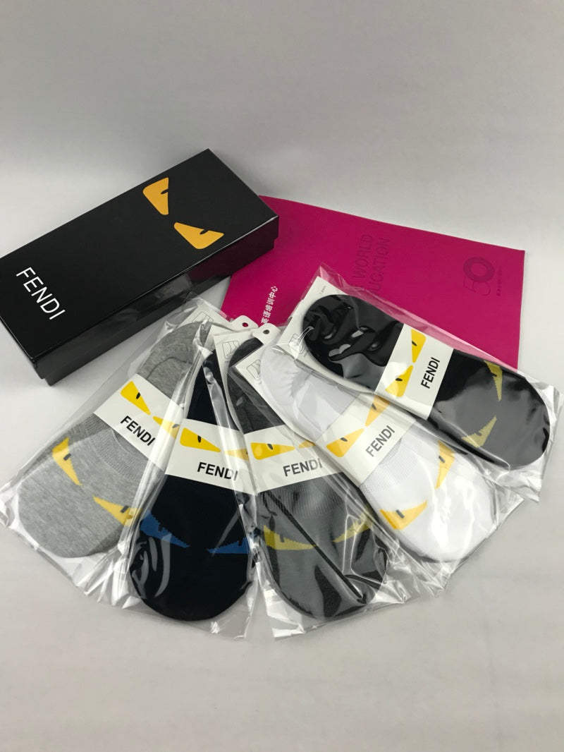 Fendi Visible Colour, Cuff And Emblem Details No-Show Socks - 5-Pair Set