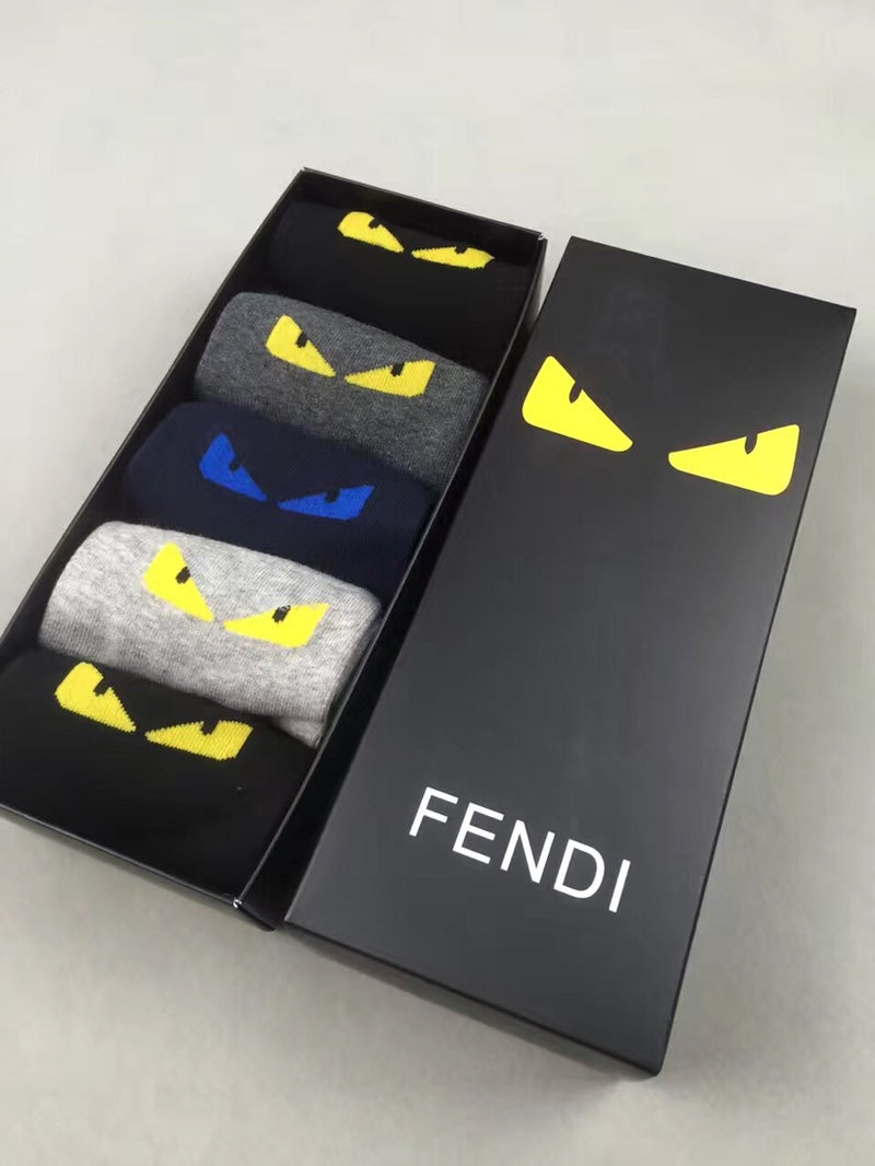 Fendi Restrained Logo Details Ankle Socks - 5-Pair Set