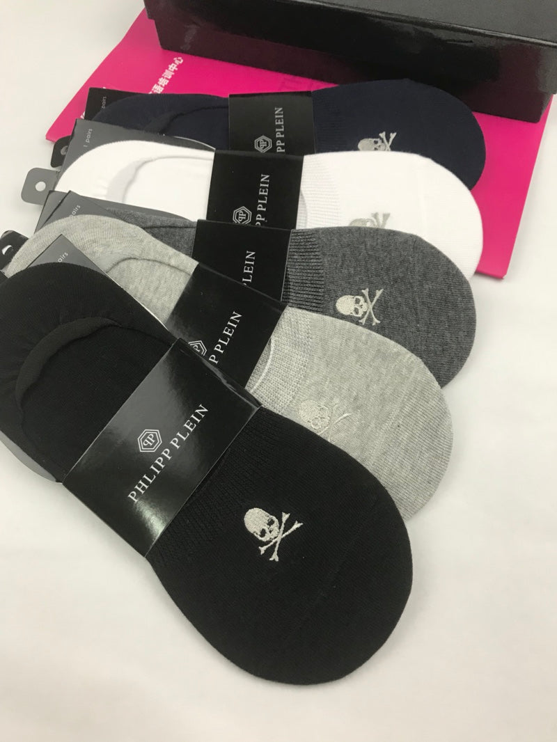 Philipp Plein Cotton Small Skull Details No-Show Socks - 5-Pair Set
